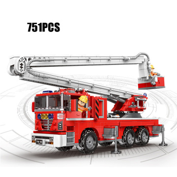 Hot technics city firefighter elevating fire engine truck moc building block Fireman figures assemble bricks toys for kids gifts