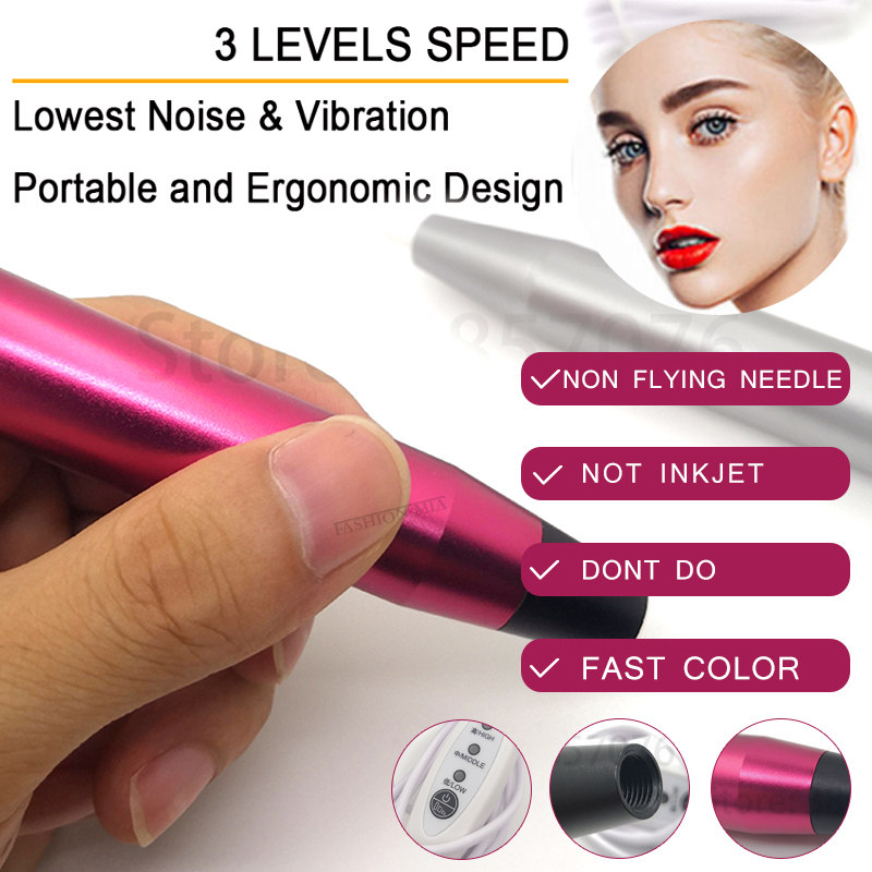 Professional Semi Permanent Makeup Machine Eyebrow Lip Contour Pen Beauty Art Tattoo Gun Machine Kit with 10pc Cartridge Needles