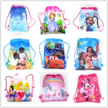 1Pcs Disney Cars Six Princess Sofia Frozen Moana T Winnie Mickey Mouse Non-woven Fabrics Shopping Bag Drawstring Backpack