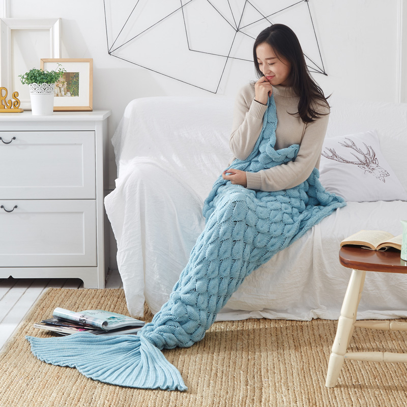 3D Mermaid Tail Thread Blanket Super Soft Creative Knitted Throw Blankets For Sofa Living Room Adult Kids Family Blanket