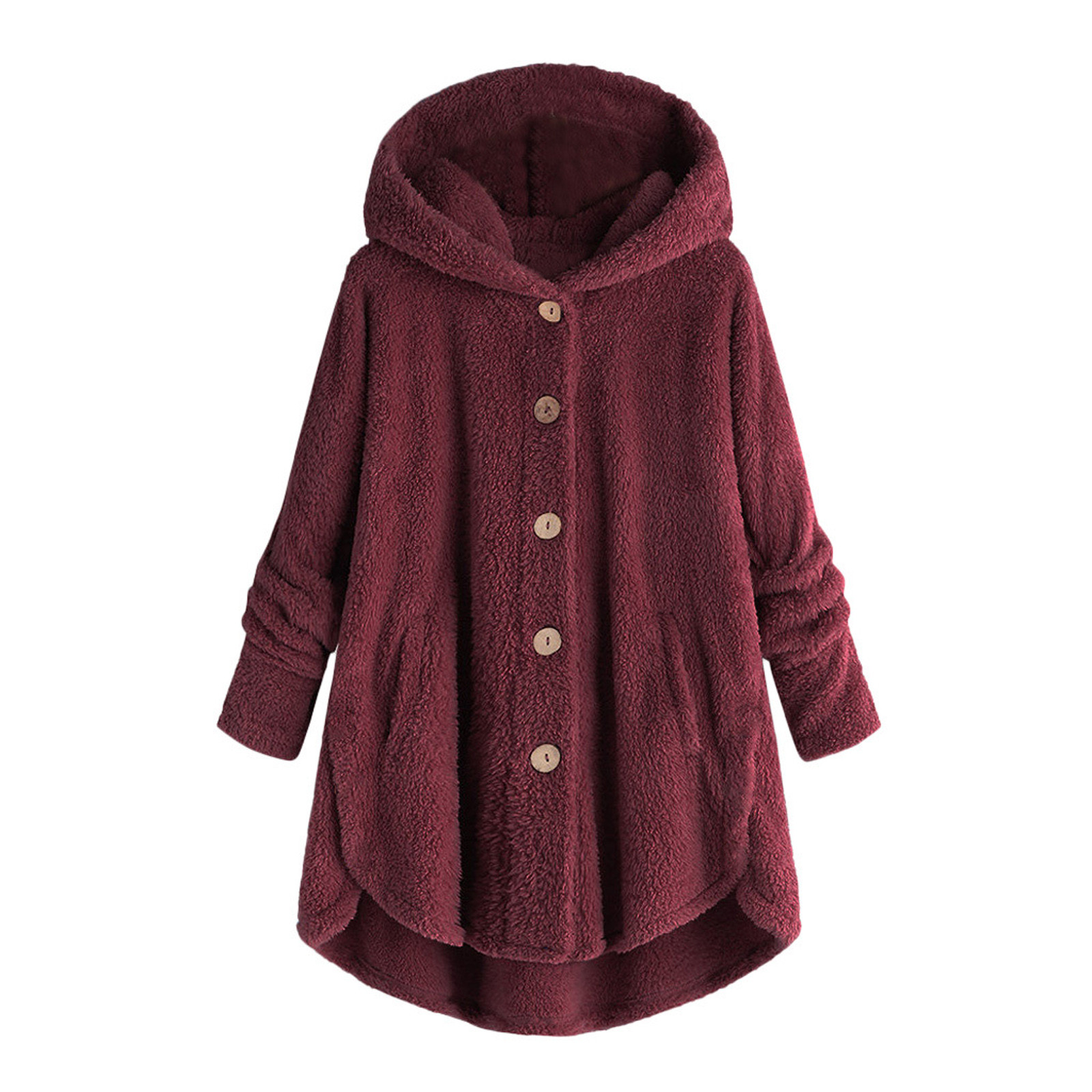 Coats Women Plus Size Button Plush Tops Hooded Loose Wool Coat Winter Keep Warm Pockets Chaqueton Mujer Best Sale