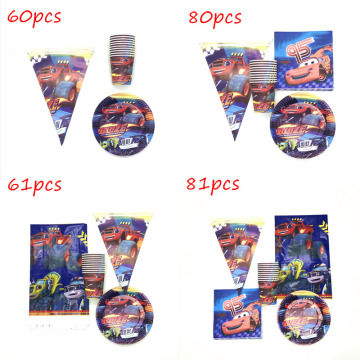 81 pcs Blaze And The Monster Machines Birthday Party Decorations Supplies Kids Baby Shower Tableware Cup Plate Flag Tablecloth