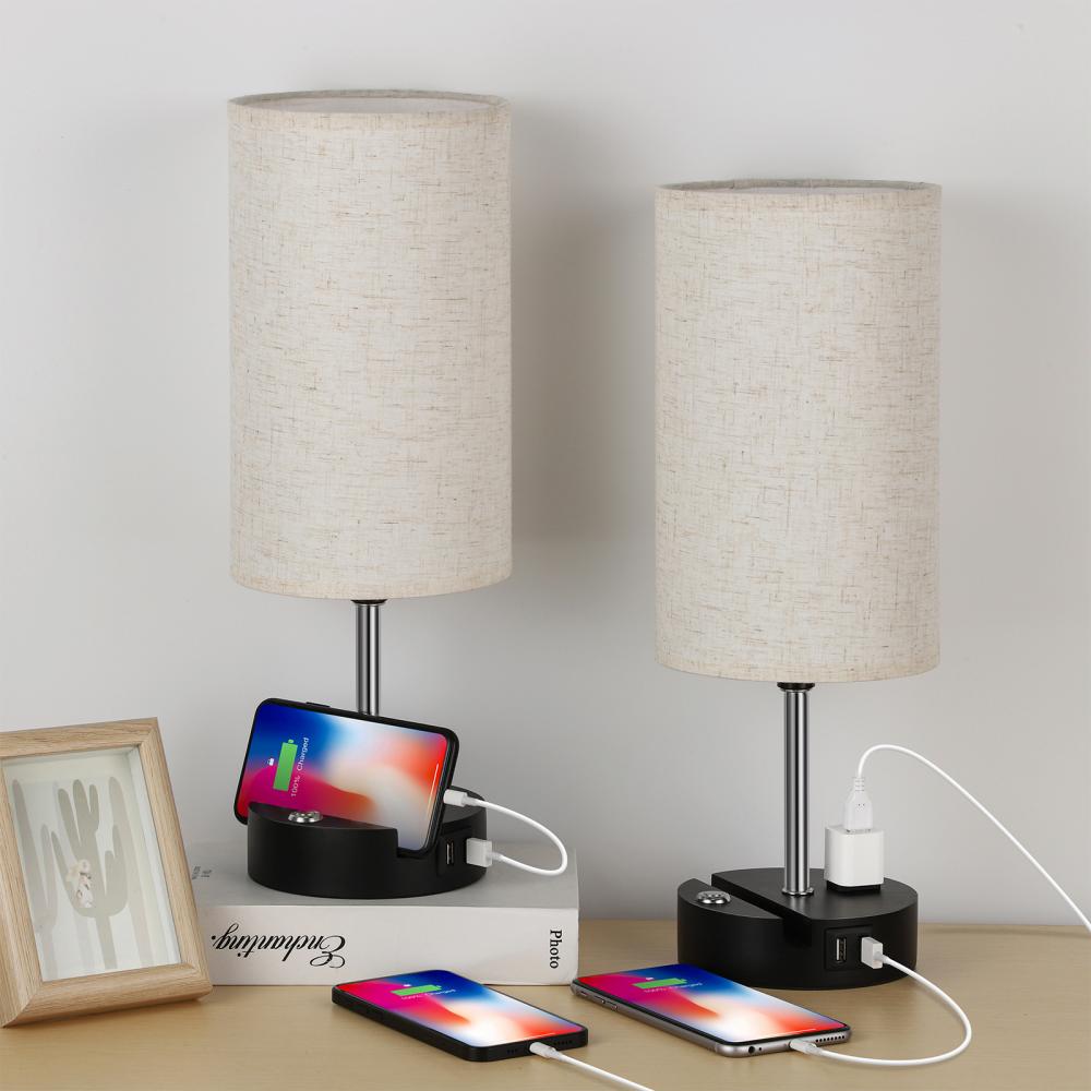 Bedroom Nightstand Lamp with Dual Charging Station