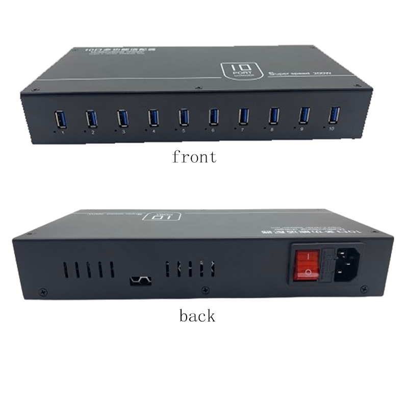 10-Port USB Multi-Port Smart Power Adapter front and back
