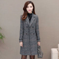 Winter Women Wool Blends Casual Jacket Plaid Trench Coat Elegant Slim Thick Outerwear Cardigan Female Cashmere Overcoat 2019 New