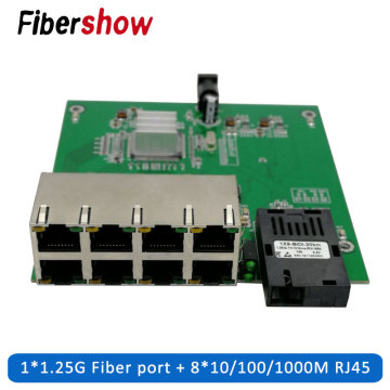 Gigabit Ethernet switch 8 RJ45 1 SC Optical Media Converter Single Mode fiber Port 10/100/1000M PCBA board