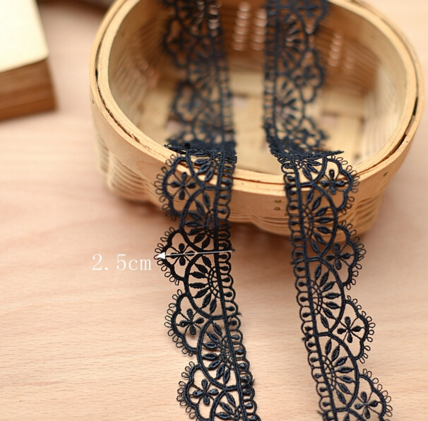 5 Yards 2.5cm White Black Flowers Wave Embroidery Lace Embroidered Water Soluble Lace Trim Fabric Ribbon