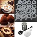 Tea Coffe Frothing Tool Set Coffee Shaker Chocolate Duster 16pcs Frothing Milk Stencils For Cappuccino Latte Measure Spoon