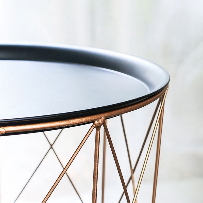 Modern Gold Round Wire Metal Storage Basket Side Table Bedroom Balcony Corner Tea Table
