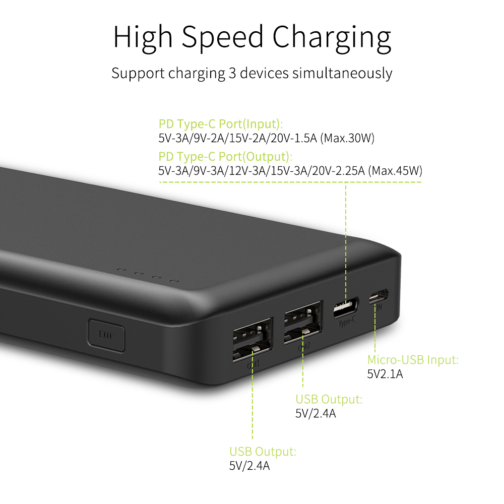 ALLPOWERS 45W PD Power Bank Fast Charging USB-C Power Bank for Mobile Phone Laptop