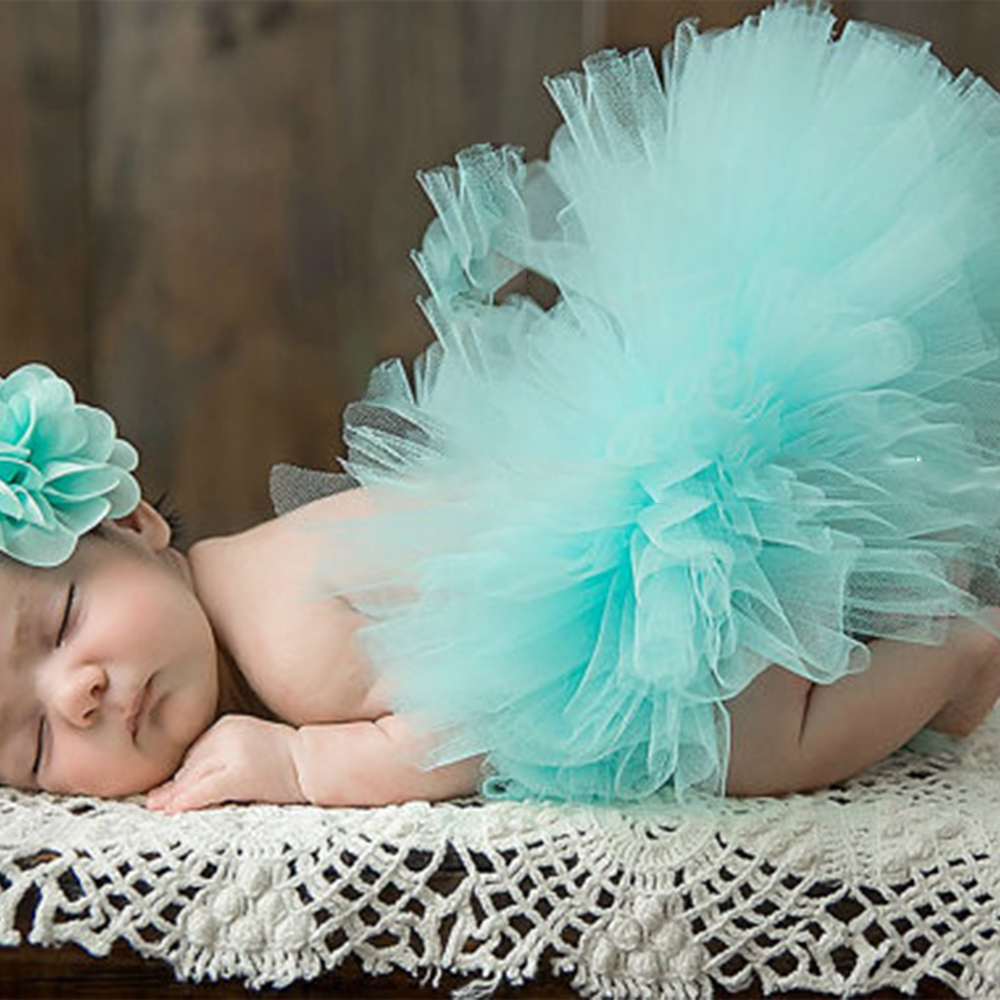 Newborn photography costume puff skirt baby girl tulle flower headband baby photography props baby birthday gifts
