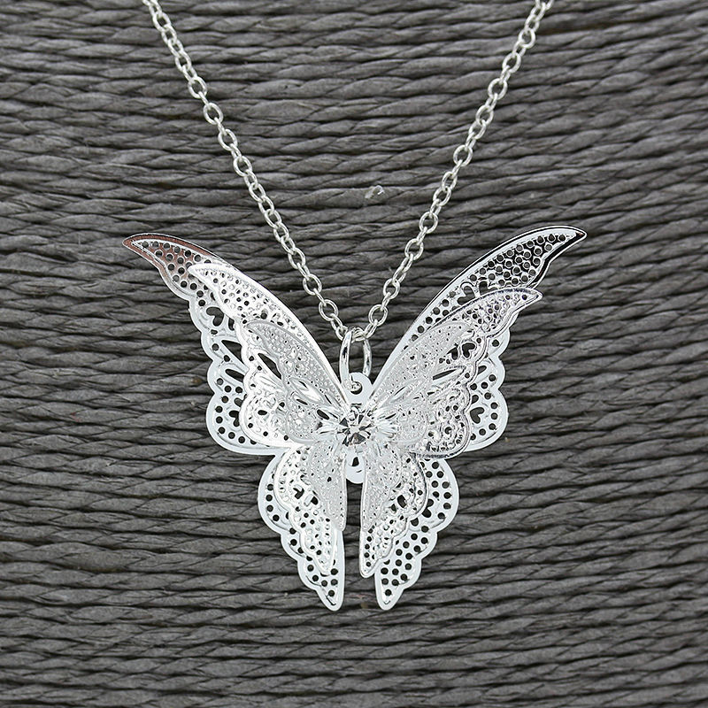 Silver Lovely Butterfly Pendant Necklace Jewelry for Women Girls Kids Pendant Chain Necklace 20+2 inch Women Jewelry