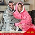 WOSTAR Winter soft fleece blanket with sleeves hooded Sweater blanket ultra plush oversized outdoor warm flannel hoodie blanket