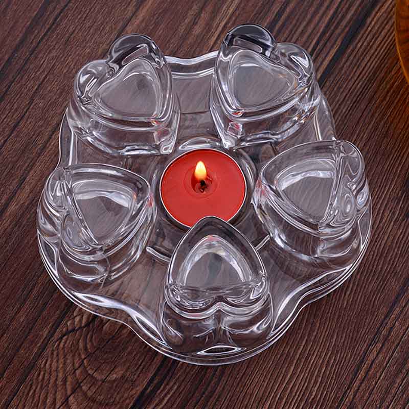 BORREYPortable Teapot Holder Base Glass Coffee Water Scented Tea Warmer Candle Holder Teapot Warmer Insulation Heart-Shaped Base