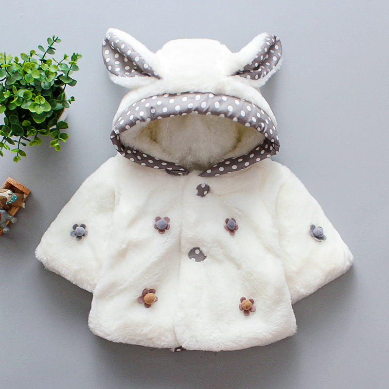 Winter Baby Girl Clothes Cute Plush Rabbit Ear Princess Baby Coat Fleece Warm Kids Jacket Snowsuit Infant Hooded Outerwear Cloak