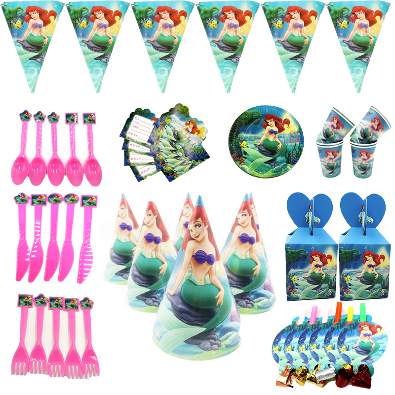 Mermaid Theme Wholesale paper Flags Plate Cap Baby Happy Birthday wedding event party supplies for kids Party decoration