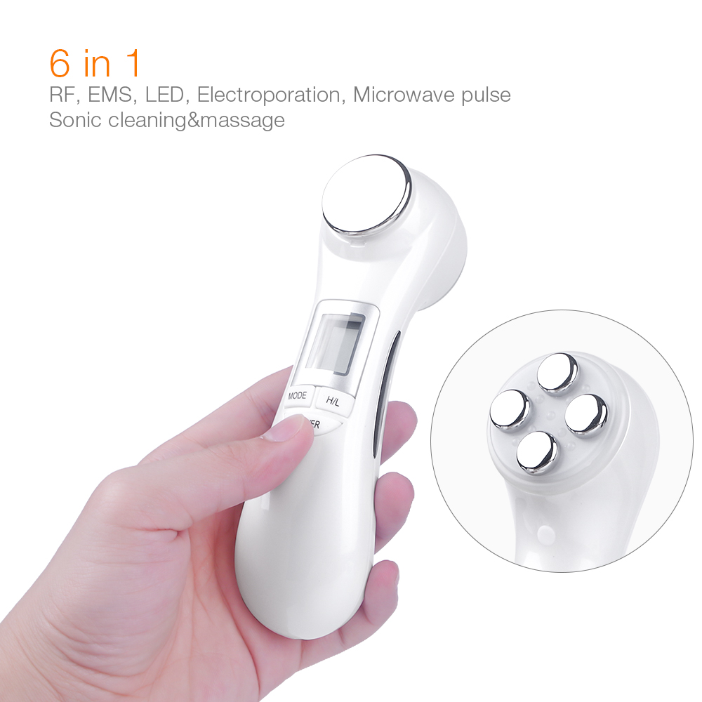 6 in 1 RF Radio Frequency EMS Photon LED Light Therapy Facial Lifting Rejuvenation Microcurrent Vibration Massager Beauty Device