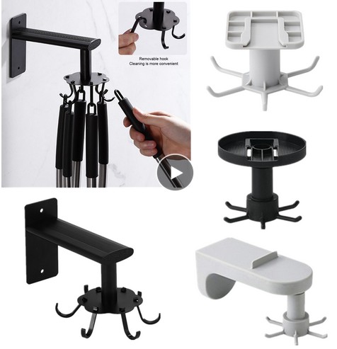 Bath Rotating Hook Kitchen Bathroom Rotatable 6 Hooks Hanging Rack Space Self-Adhesive Stainless-Steel Wall-Hook Robe Hook