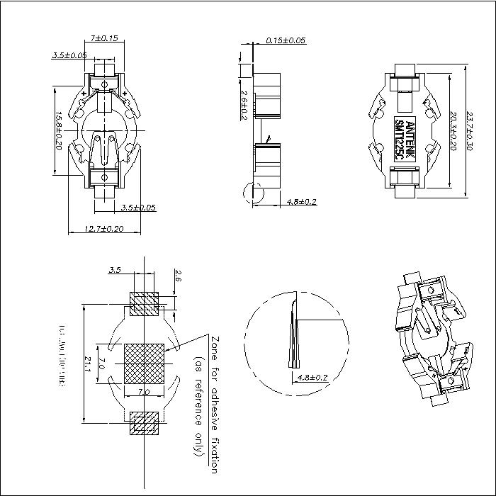 Coin Cell Holders SMT For 1225C Tape And Reel