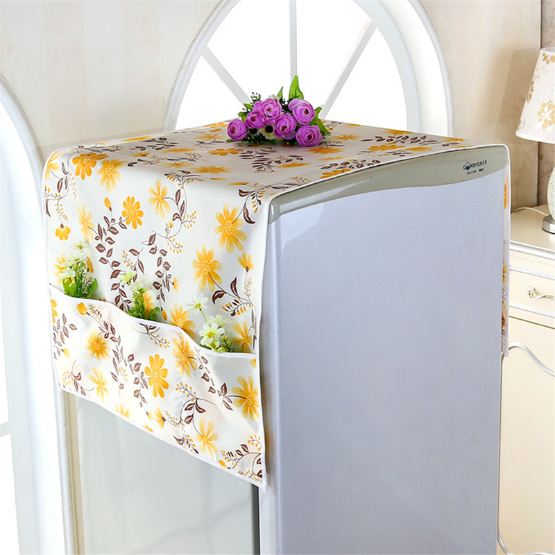 Printed Cotton Washing Machine Cover 2 Sizes Multipurpose Household Refrigerator Pocket Dust Proof Cover Home Textile Dust Cloth