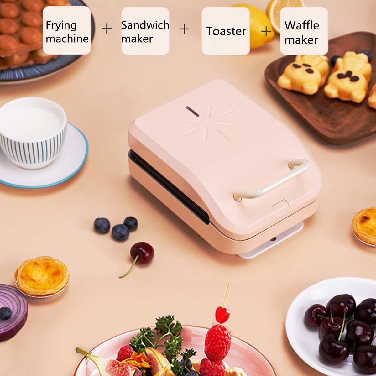 220V 600W Mini Electric Automatic Waffle Maker Sandwich Hamburger Cake Bubble Egg Oven Pan Pot Machine for Breakfast Dinner