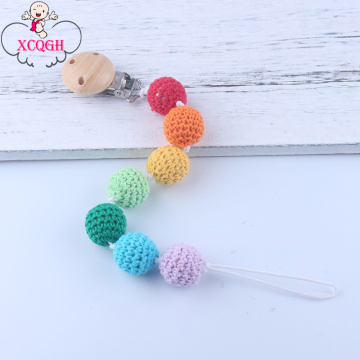 XCQGH Eco-friendly Crochet Beads Baby Pacifier Holder Chain Wooden Pacifier Clips Chain Infant Toddler Dummy Clip