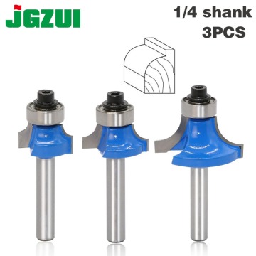 3pc 1/4 Shank Round-Over Router Bits for wood Woodworking Tool 2 flute endmill with bearing milling cutter Corner Round Over Bit