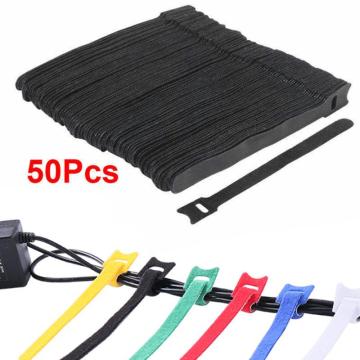 50Pcs 1.2X15CM Reusable Cable Nylon Strap Black Cable Cord Hook and Loop Ties Tidy Organiser for Cable Winder TSLM1