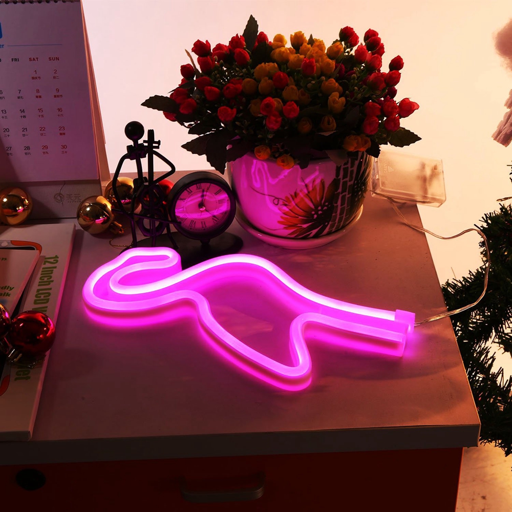 Pink Neon Flamingo Light Wall Lamp Room Decor Battery and USB Operated LED Neon Lamps for Bedroom Bar Party Wedding Christmas