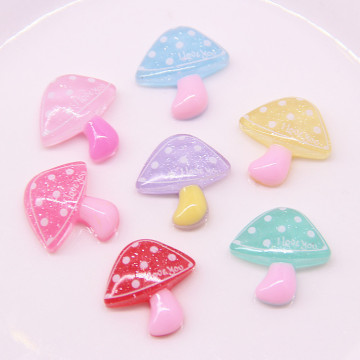 20Pcs Transparent Glitter Resin Mushroom Flatback Cabochon DIY Hair Bows Accessories Flat back Resin Cabochons Embellishments