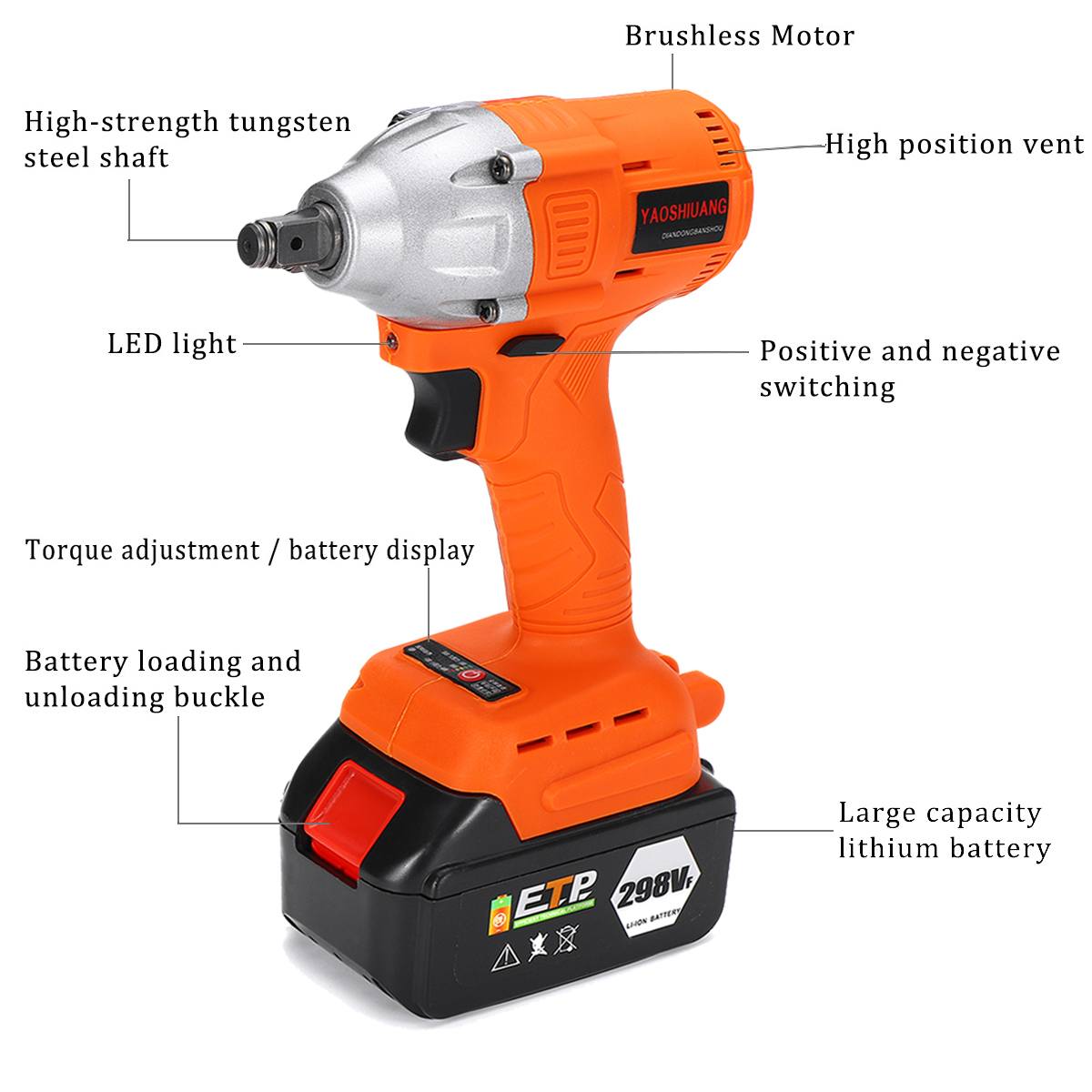 Doersupp Brushless Electric Wrench 110-240V 298VF 630NM 22800mAh Brushless Cordless Impact Wrench Power Tool with Battery