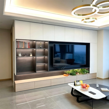Japanese Natural Wood Custom TV Wall Cabinet Storage