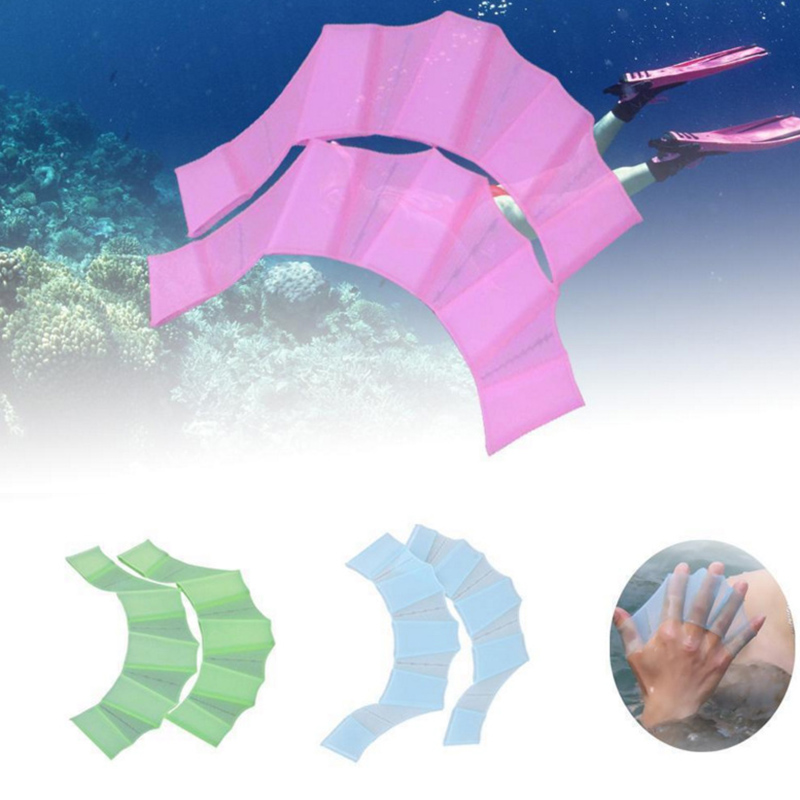 1 Pair Frog Silicone Hand Swimming Fins Handcuffs Flippers Swim Palm Finger XR-Hot
