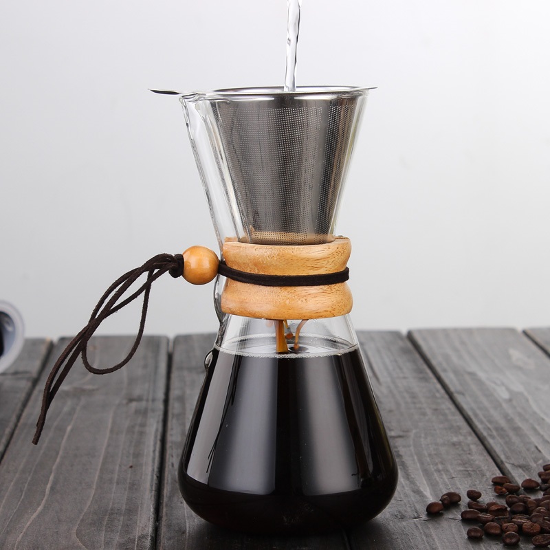 600ml 1000ml Drip Coffee Maker Glass Pot and Reusable Metal Filter Set v60 Dripper Coffee Server Percolator Pour Over Coffee Pot