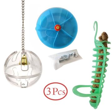 3Pcs Parrot Feeding Toy Bird Foraging Ball Cage Seed Food Basket Rotate Wheel 67JB