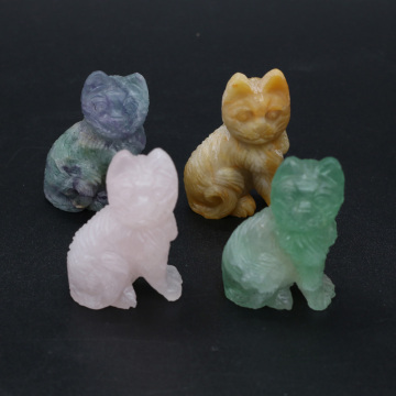 Crystal Statue Carved Cute Cat Fluorite Crystal Lucky Stone Home Decoration Crafts Healing Energy Art Collectible Figurine Gift