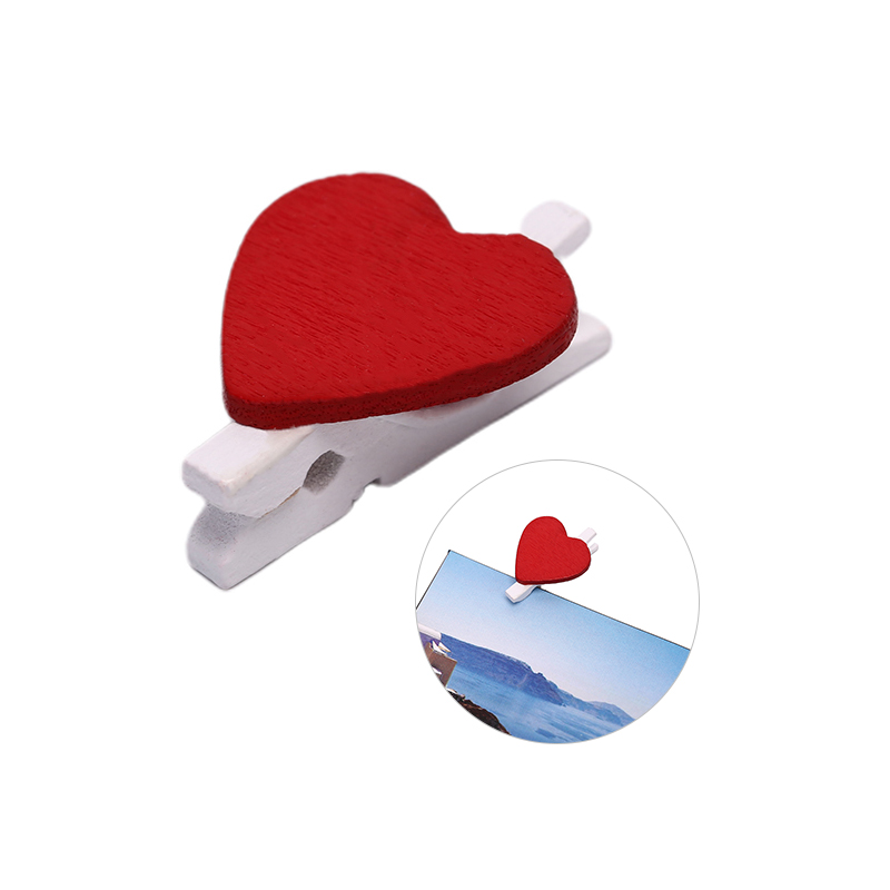 20PCS Heart Shape Wood Clips Office Decoration Supplies Heart Mini Wood Clothespin Clips