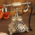 Antique Golden Corded Telephone Retro Vintage Rotary Dial Desk Telephone Phone with Redial, Hands-free, Home Office Decoration