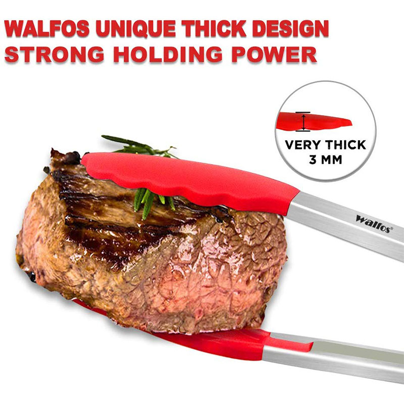 WALFOS Food Grade 100% Non Stick Silicone Tongs Kitchen Tongs Utensil Cooking Tong Clip Clamp Accessories Salad Serving BBQ Tool