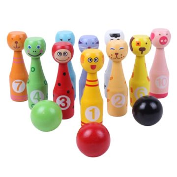 13pcs/set Wooden Bowling Set 10 Pins 3 Ball Animal Bowling Game for Children Indoor Family Sports Educational Toy