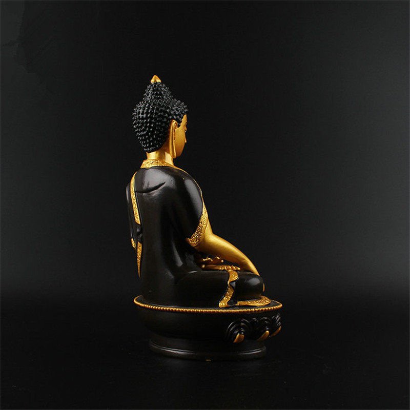 Auspicious Triratna Buddha Statue Resin Coloured Drawing Figurine 21cm Amitabha Figure of Buddha Solemn Temple