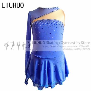 Figure Skating Dress Girls Children blue one-sleeve Ice Skating costumes Jewelry Competition Rhythmic Figure skate Leotards sale