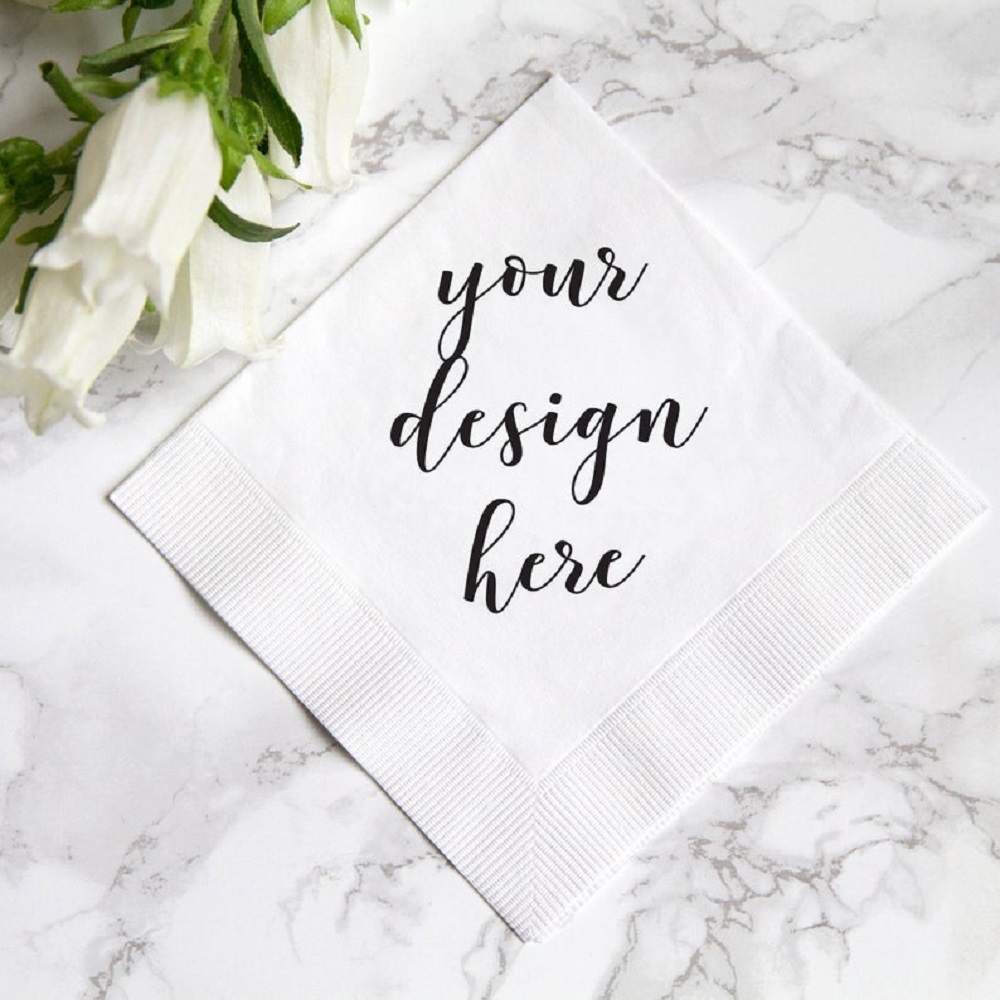 100 Personalized Heart Wedding Paper Napkins Custom Mr & Mrs Cocktail Beverage Paper Serviette Bridal shower Table Decor Napkins