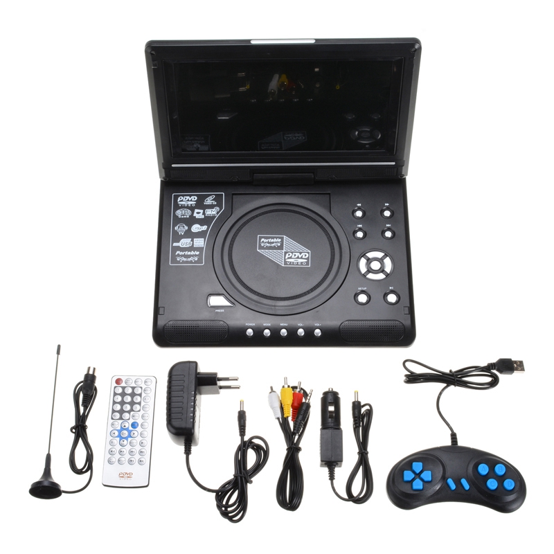 NEW-9.8 Inch Portable Home Car DVD Player VCD CD Game TV Player USB Radio Adapter Support FM Radio Receiving-EU Plug