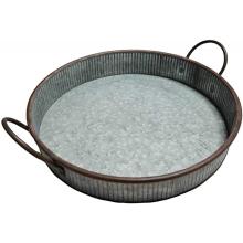Galvanized Round Serving Tray with Handles