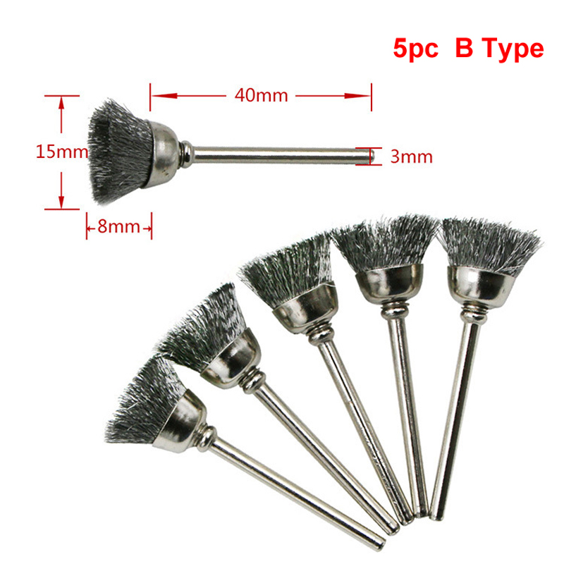 5pcs 3.0mm Shank Steel Wire Wheel Brushes for Metal Rust Removal Polishing Brush Rotary Tool for Mini Drill Dremel Drill Tool