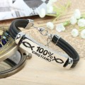 Fashion Metal alloy Christian fish bracelet with black leather cords