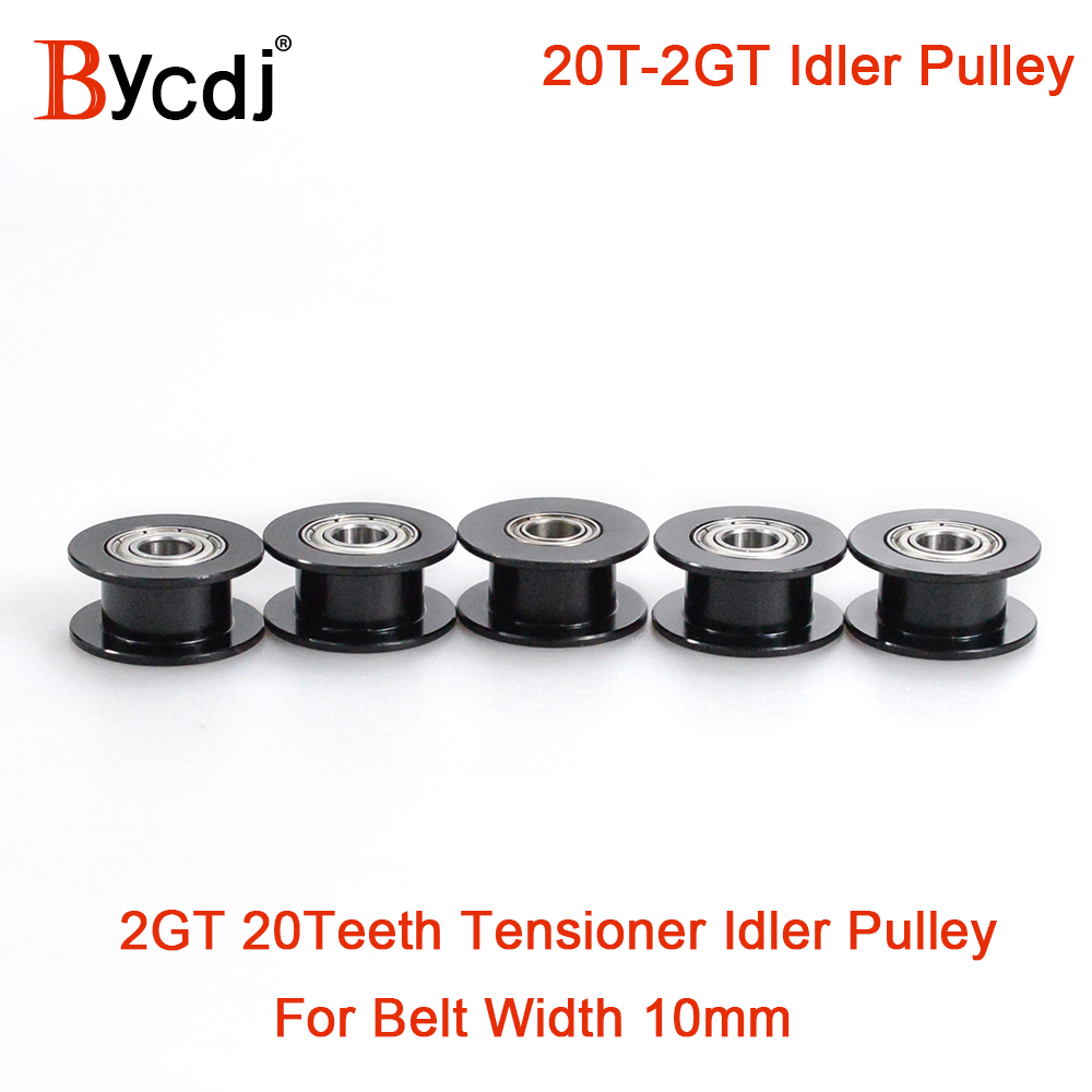 5pcs 2M 2GT 20 Teeth Synchronou Idler Pulley Bore 5mm Black with Bearing for GT2 Open belt Width 10MM 20teeth 20T Wheel