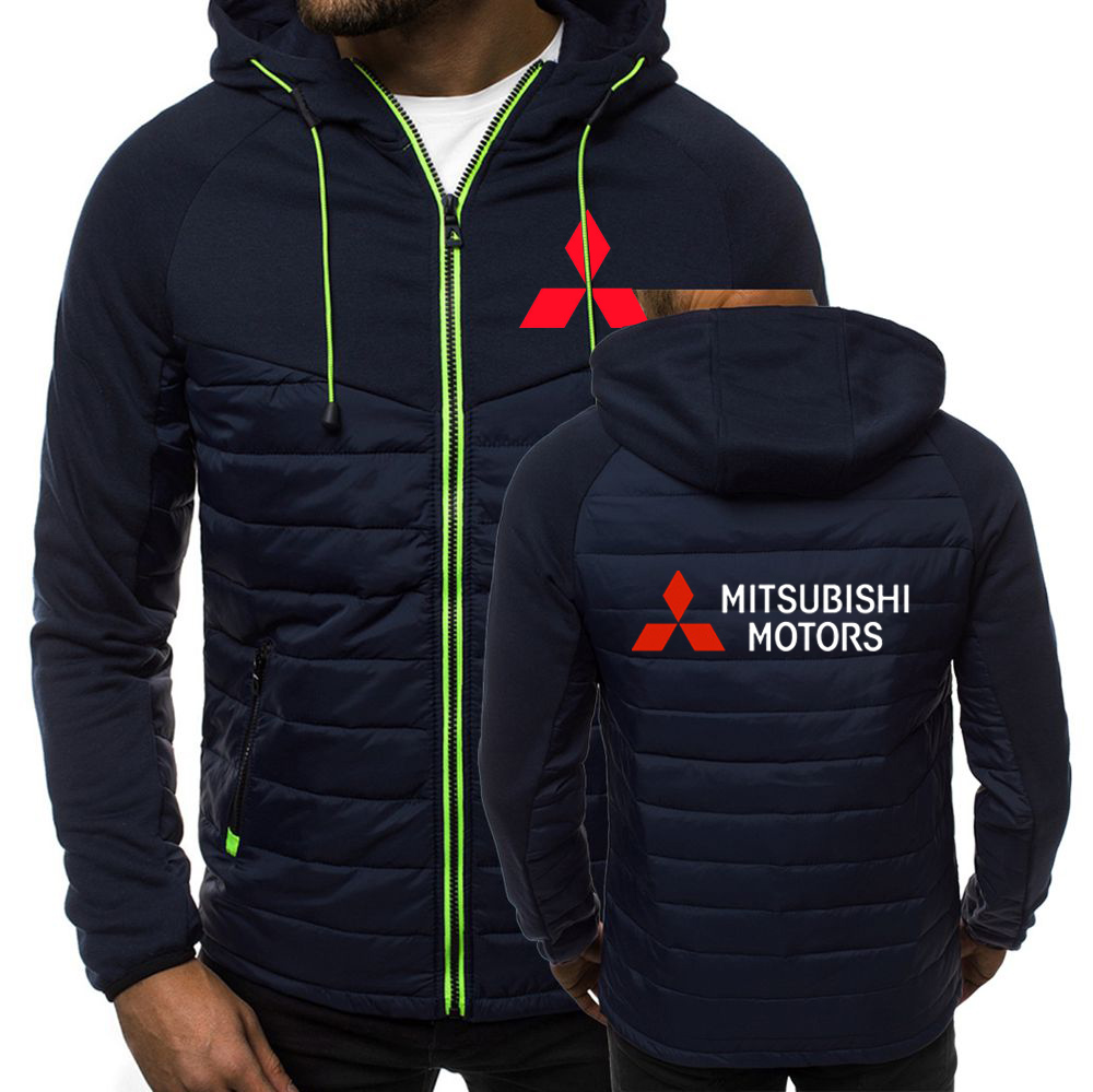 Autumn Men Parka Cotton Padded Mitsubishi Motors Car Logo Print Winter Warm Sport Jackets Male Splice Color Man Zipper Mens Coat