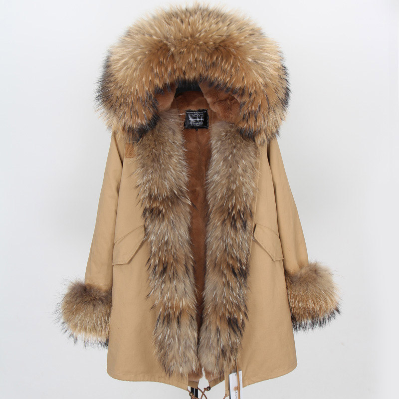 Women's coat Women's jacket Women's winter parka Winter women's long coat, raccoon fur collar, warm and thick real natural fur